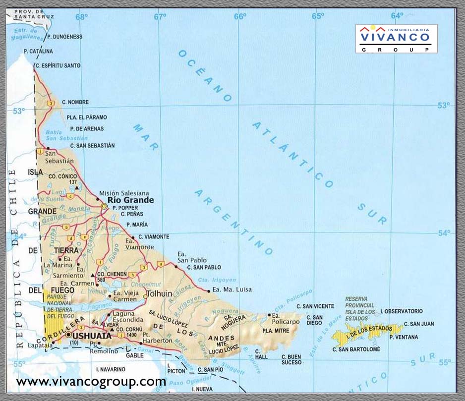 Mapa de Tierra del Fuego
